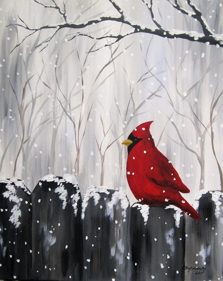 Cardinal in the Snow Acrylic painting on a 16 x | Etsy