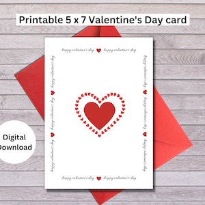 Printable Valentine's Day Card, Instant Download Card to Print, Red and ...