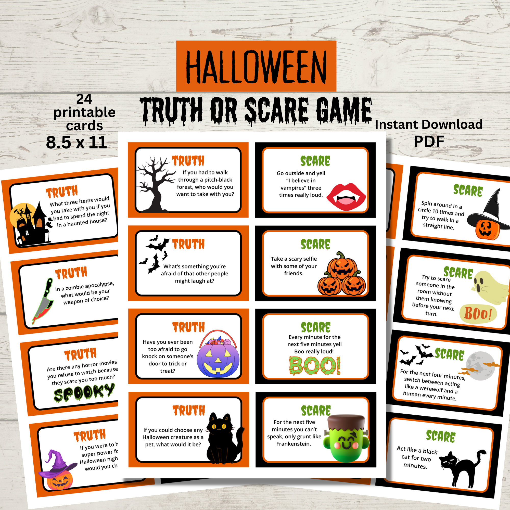 Juego de verdad o miedo de Halloween, juego para niños de fiesta de Halloween, cartas de verdad o miedo de Halloween, alternativas de truco o trato