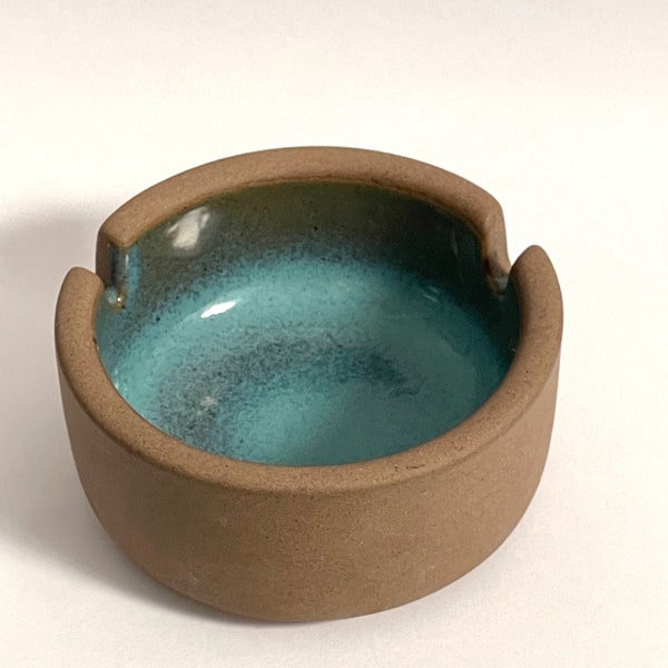 Vintage Heath Ceramic  2 Slot Ashtray 3" with turquoise Interior nutmeg Exterior.  WITH Bonus Bowl 5" Diameter moonstone interior  Nutmeg ex