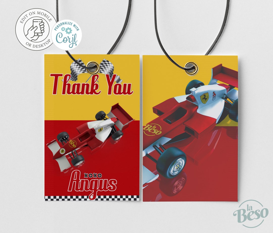 Race Car Birthday Thank You Tags, Party Favor Tags Digital Download ...