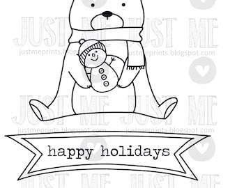 Christmas bear with snowman digital stamp