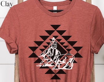 Azteeks Cutting Horse Gift Rodeo Cowboy-T-shirt, Bronc T-shirt, Azteekse Design-t-shirt, Lang leve Cowboys, Cutter-T-shirt, NCHA-shirt, cadeau CowHorse