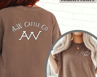 Aangepast merk comfortkleuren veebedrijf T-shirt voor-/achterkant, gepersonaliseerd shirt koemerk, aangepast ranchlogo, boerderijmerk, cowboycadeau