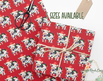 Red Christmas Wrapping Paper, Country Christmas Gift Wrap, Farmhouse Christmas Gift Paper, Cowboy Gift Wrap, Small Christmas Cow Gift Pa