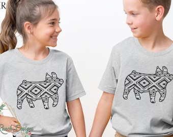 JEUNESSE T-shirt aztèque pour porcs d'exposition T-shirt d'élevage Chemise d'exposition de porcs T-shirt d'exposition de porcs Chemise unisexe d'élevage de porcs Chemise d'exposition de porcs pour enfants