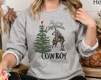 Cowboy Christmas Sweater, Rocking Around The Christmas Tree, Bronc Rider, Merry Christmas Cowboy Sweater, Ranchy Sweatshirt, Cowboy Shirt