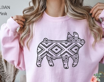 Aztec Show Pig Sweatshirt Livestock T-shirt Stock Show Shirt Show Pig t-shirt Aztec Print Pig Unisex Tee Livestock Stockshow Mom Pig Shirt