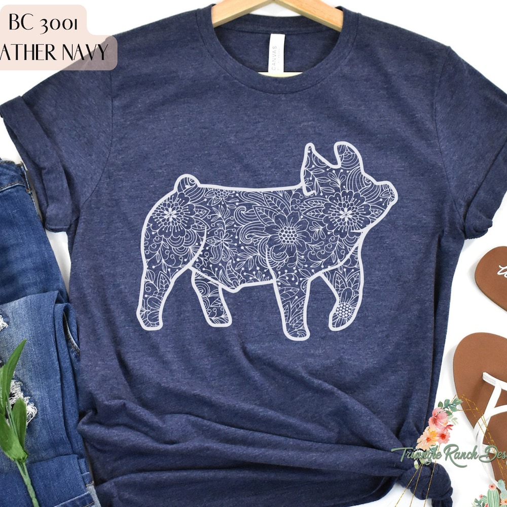 Floral Show Pig Tee Livestock T-Shirt Stock Show Shirt Show Pig T-Shirt Floral Print Pig Unisex Tee Livestock Shirt Stockshow Mom Pig Shirt Livingmall
