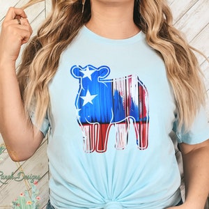 4th of July Heifer Stock ShowT-Shirt Show Heifer Tee Livestock Shirt Stock Show Cattle Top Flag Print Show Cow Graphic Tee Show Mom Gift