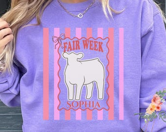 Gepersonaliseerde Fair Week-trui, comfortkleuren-sweater, StockShow-T-shirt, custom Livestock Show-sweater, County Fair, veemeisje cadeau