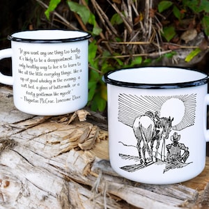Si quieres algo demasiado malo, taza de camping esmaltada, no alquilamos taza de cerdos, regalo de vaquero, taza de campamento occidental, salvaje oeste, taza de campamento de rancho, Día del Padre