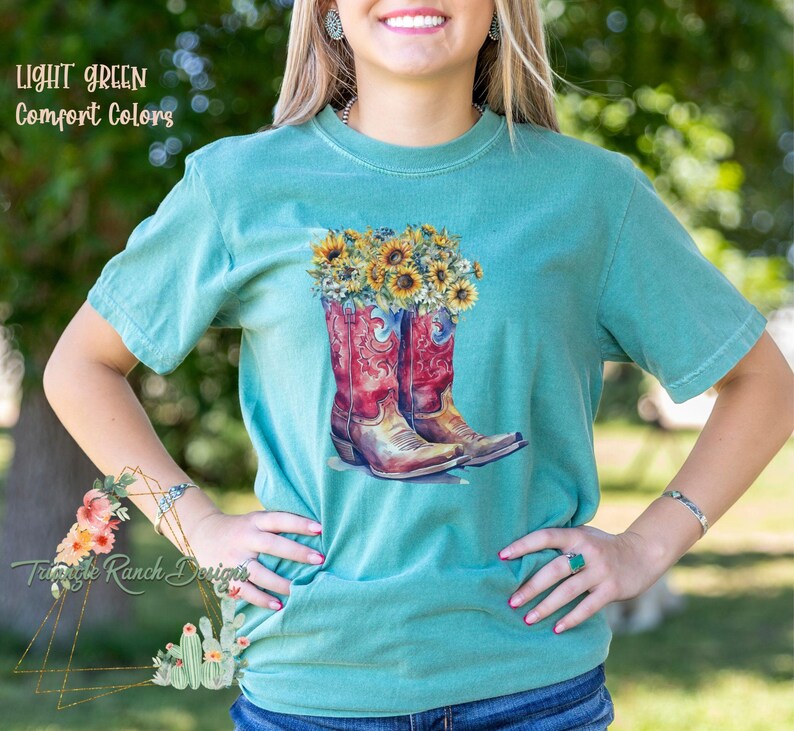 Comfort Colors Pink Cowgirl Boots and Hat Shirt Country Concert Tee