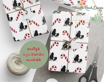 Kerstcadeaupapier met cowhorse- en cowgirl-thema, RHAA, NRCHA Western Show Horse cadeaupapier, paardencadeaupapier, Ranch Horse & Cowboy cadeaupapier