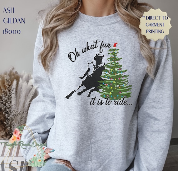 Barrel Racing Christmas Sweater,Barrel Racer Shirt,Christmas Horse,Turn And Burn,Oh What Fun it is to Ride,Rodeo Riding,Western Cowgirl Tee