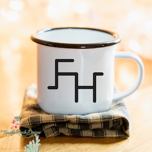 Personalized Cattle Brand Camping Mug, Ranch Brand Enamel Camp Mug, Custom Camp Mug Rancher Gift, Camp Coffee Mug for Cowboy, Ranch Farm Mug