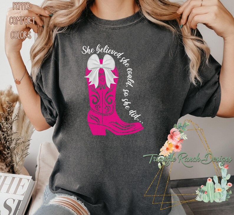 Comfort Colors Pink Cowgirl Boots and Hat Shirt Country Concert Tee
