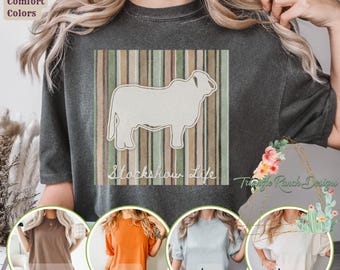 Stockshow Life Brahman Ag Teacher T-shirt, western boerderij veevee T-shirt, western vee, streep achtergrond, vintage showdag shirt