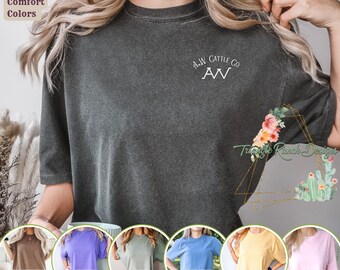 Camiseta de marca personalizada con colores cómodos para ganadería, camiseta personalizada con etiqueta de vaca, camiseta con logotipo de rancho personalizado, regalo de marca agrícola, regalo de vaquero