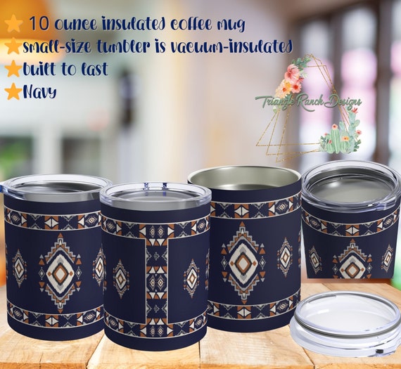 NAVY 10oz Insulated Tumbler, Aztec Lowball Tumbler, Western Design Cup,  Custom Navy Aztec Double Old Fashioned Mug, Cowboy Cup, Rancher Mug - Etsy