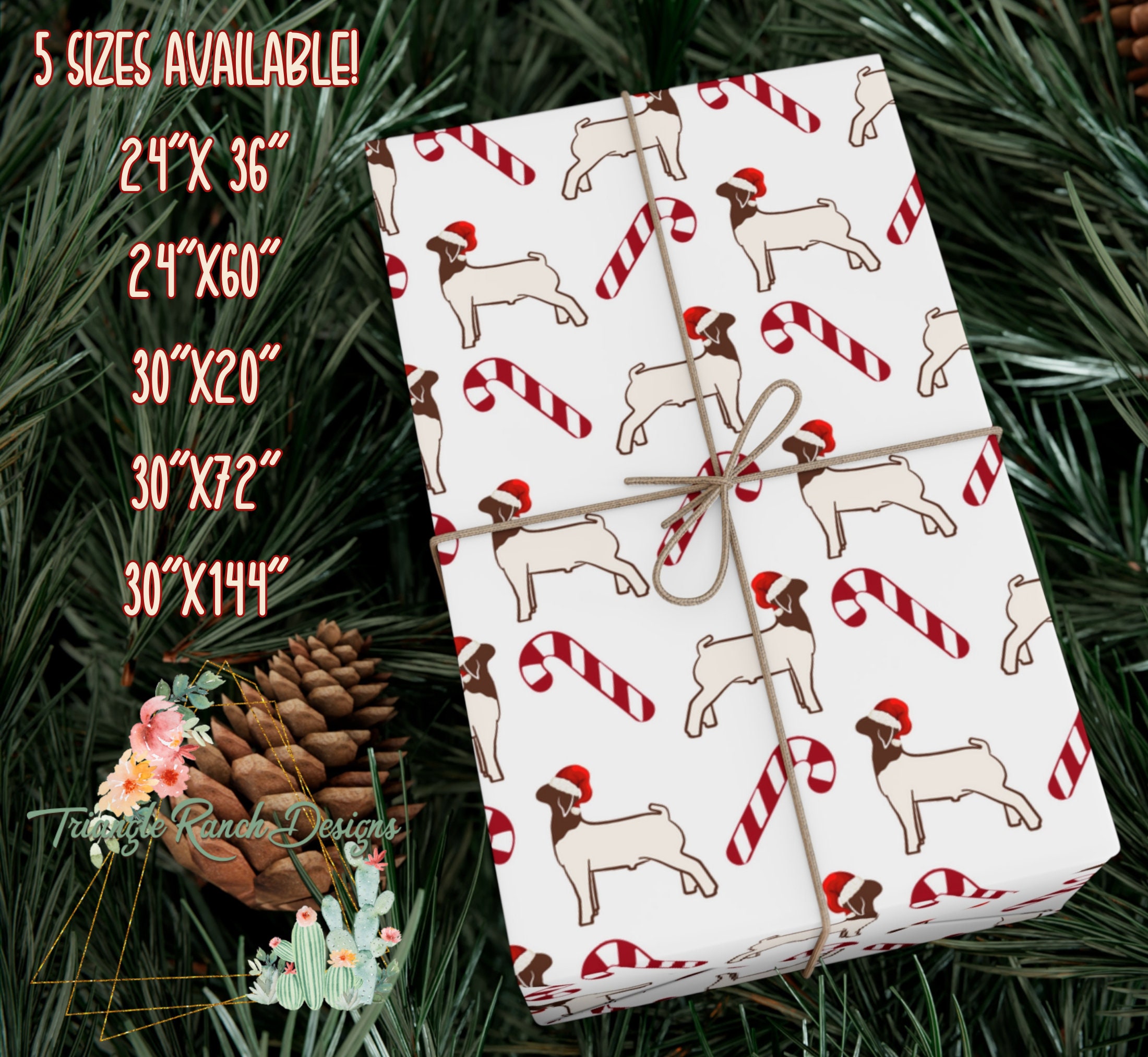 Candy Cane GOAT Wrapping Paper,country Wether Christmas Gift Wrap