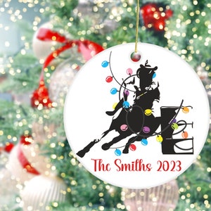 Personalized Barrel Racer Christmas Ornament, Metal Rodeo Ornament, Cowgirl Holiday Gift, Western Ornament Decor, Country Christmas