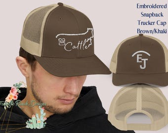 Aangepaste geborduurde veemerk trucker pet, gepersonaliseerde ranch merk pet, geborduurde ranch logo hoed, western rancher cadeau, cowboymeisje