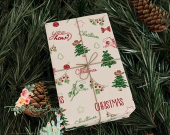Western Christmas Gift Wrap, Country Holiday Ranch Wrapping Paper, Festive Farmhouse Packaging, Cowboy Christmas Decor, Cowgirl Gift Wrap