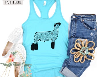 Floral Lamb Stock Show Livestock-tanktop, GEPASTE Stock Show-tanktop T-shirt met bloemenschapendames Damestanktop Stock Show County Fair-tanktop