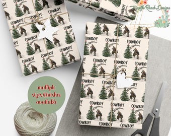 Christmas Wrapping Paper, Country Christmas Gift Wrap, Farmhouse Christmas Gift Paper, Cowboy Bronc Gift Wrap, Christmas Ranch Gift Paper