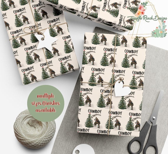 Christmas Wrapping Paper, Country Christmas Gift Wrap, Farmhouse Christmas Gift Paper, Cowboy Bronc Gift Wrap, Christmas Ranch Gift Paper