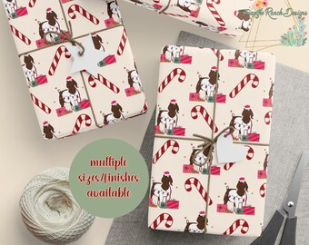 Kerstcadeaupapier met geitenmotief, cadeaupapier met kerstmanmotief en geitenmotief, kerstcadeaupapier voor de veemarkt, cadeaupapier met showgeitenmotief, kerstcadeaupapier met boerderijthema