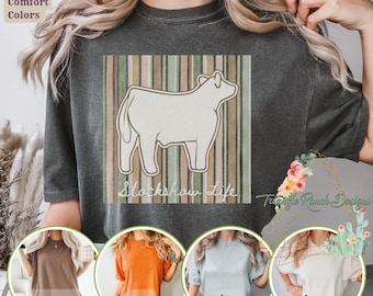 Stockshow Life Steer T-shirt, Western Ag Teacher Livestock-T-shirt, Western Cattle Livestock-afbeelding, streepachtergrond, Vintage Stripe Show Day