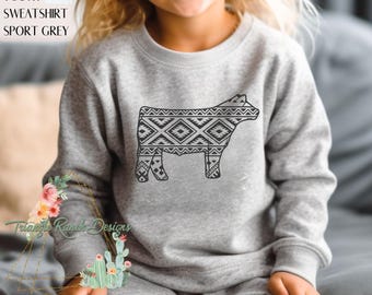 JEUGD Azteeks show-steer T-shirt vee T-shirt Stock show shirt show os bloemenprint vaars uniseks vee shirt Stockshow kinder shirt koe