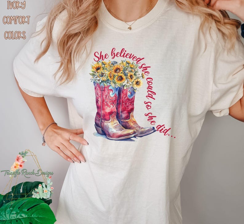Comfort Colors Pink Cowgirl Boots and Hat Shirt Country Concert Tee