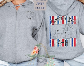 Hoodie met ritssluiting en gepersonaliseerd veemotief, sweatshirt met volledige ritssluiting en capuchon voor showteams, ranchclub-sweatshirt, print op voor- en achterkant, westerncadeau
