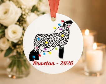 Personalized Stockshow LAMB Christmas Ornament, Metal Ranch Holiday Ornament, Stockshow lamb Gift, Western Farm Decor, Stockshow Mom Gift