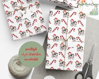 Cadeaupapier kerstkoeien en snoepgoed, kerstinpakpapier, inpakpapier plattelandskerst boerderij, cowboy kerstcadeau koe