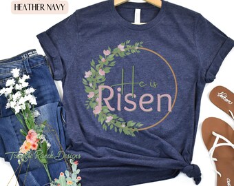 Hij is opgestaan grafische Pasen Tee schrift shirt lente grafisch T-shirt hij is verrezen shirt christelijk grafisch T-shirt christelijk paasshirt