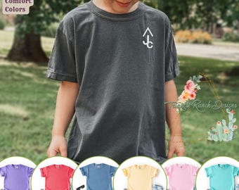 Aangepaste merkcomfortkleuren T-shirt YOUTH Cattle Company, gepersonaliseerd koetsmerkshirt, T-shirt met boerderijlogo, boerderijmerk, cowboycadeau