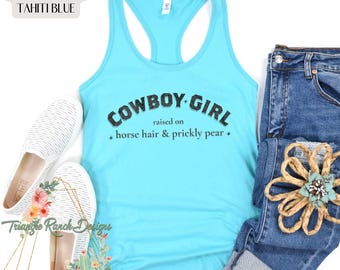 Tanktop paard meisje, schuurshirt, tanktop cowboymeisje, getogen op paardenhaar en cactusvijg, cadeau westernpaardliefhebber, tanktank ranchmeisje