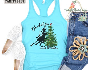 Barrel Racer kersttank, kerstmis in juli tanktop, western kersttanktop, cowgirl kerstshirt, cadeau paardenliefhebber, rodeomeisje tanktop