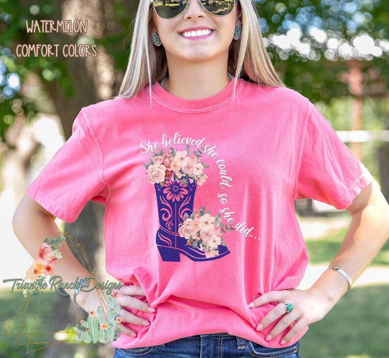 Comfort Colors Pink Cowgirl Boots and Hat Shirt Country Concert Tee
