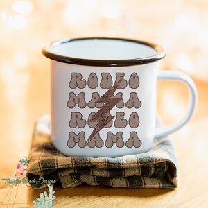 Rodeo Mama Camping Mug, Cowboy Coffee Cup, Cowboy Gift, Western coffee mug, Enamel Camp Mug, Rodeo Camping Mug, Rustic Gift, Texas Western