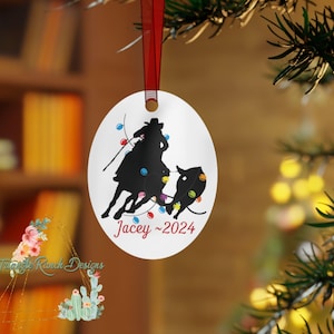 Personalized Cowhorse Christmas Ornament, Metal Reined Cowhorse Ornament, Cowgirl Holiday Gift, Western Ornament Decor, Country Christmas