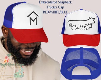 Custom ranch merk trucker pet, gepersonaliseerde vee merk pet, geborduurde foam trucker pet, custom vee merk pet, cowboy ranch cadeau