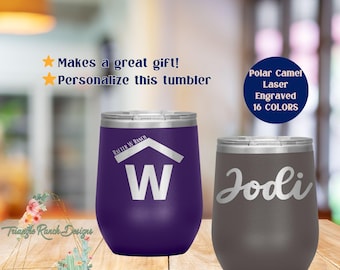 Vaso térmico para vino con marca de rancho personalizada, marca de ganado de granja personalizada, vaso térmico estilo western Polar Camel, regalo de inauguración de casa de rancho, regalo para la novia