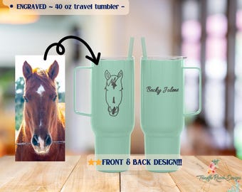 Gobelet recyclé personnalisé art cheval 40 oz, tasse à café cheval gravé, cadeau maman fille cheval équestre, gobelet ferme, vie de grange