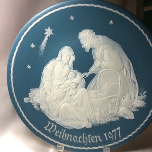 Villeroy en Boch Mettlach-kerstbord, 1e editie, 1977;  Weibnachten; De Heilige Familie, Die Heilige Familie