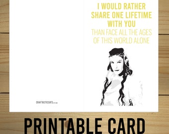 Karta Władcy Pierścieni - „Wolę dzielić z Tobą jedno życie, niż stawiać czoła wszystkim epokom tego świata w samotności” Wydrukowana karta okolicznościowa
